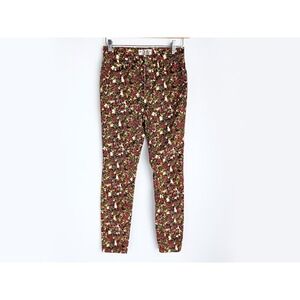 Free People We The Free Velvet Corduroy Floral Skinny Pants Womens 26 Button Fly